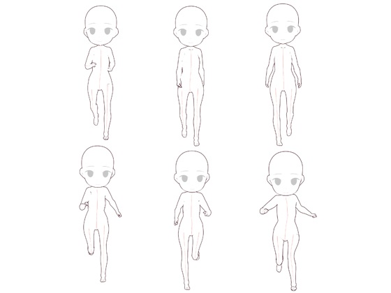 トレス素材 3 5頭身ミニキャラクター歩く走るポーズ集 Illust Pose Booth