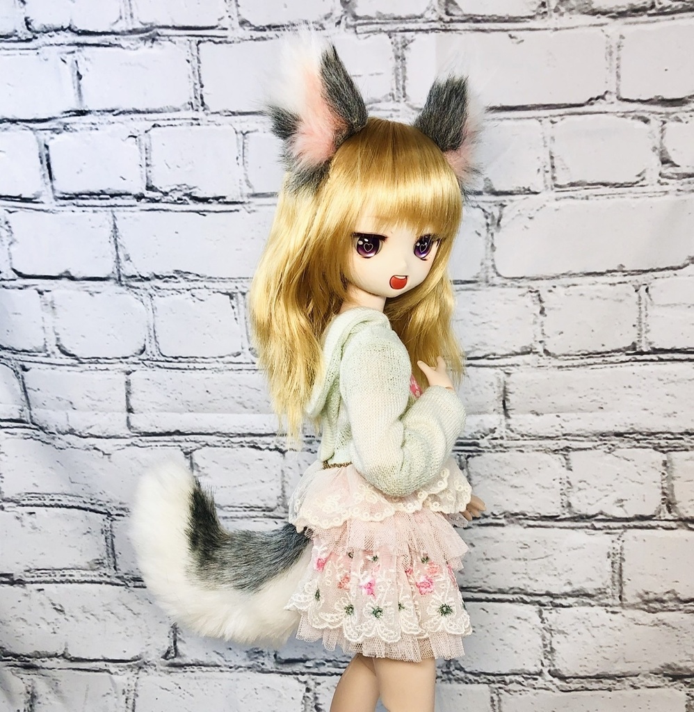 狼耳 しっぽセット Dd Sd Mdd Msd 40 60cmドール向け ムラ染めブラックグレー ホワイト ねこみこ はちぽち図書館の露店 Booth