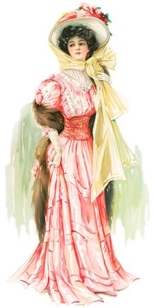 Png画像 ピンク色のドレスを着た淑女アンティークイラスト アンティーク レトロ画像素材 Booth
