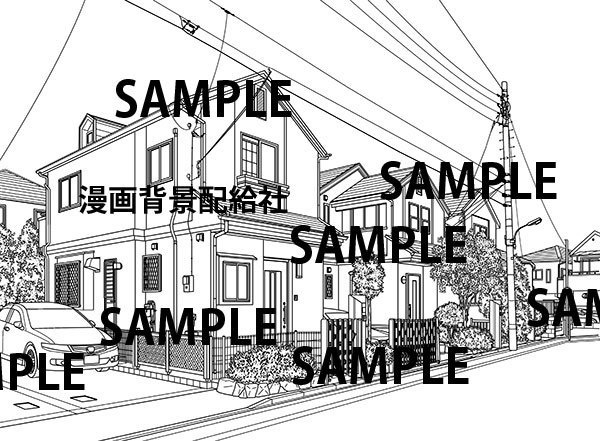 漫画背景素材「住宅街」