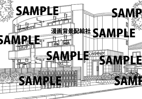 漫画背景素材「小さいマンション」