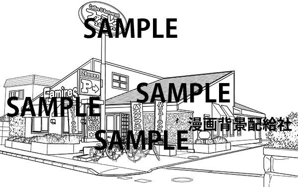漫画背景素材「ファミレス」