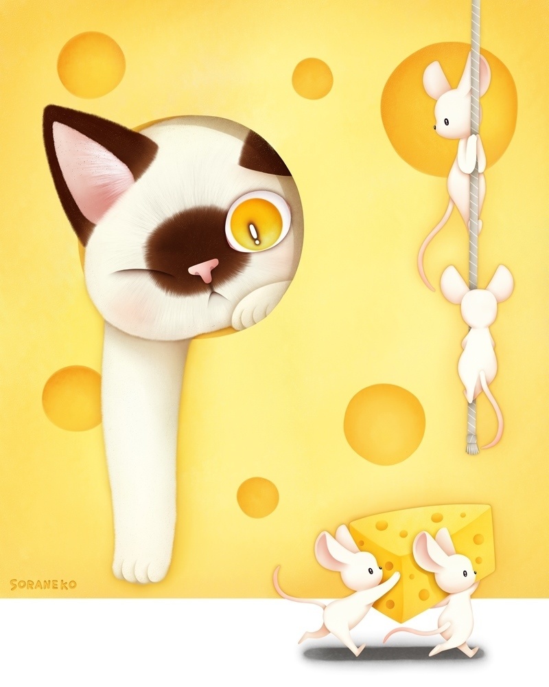 チーズをおいかけて 猫とねずみのデジタルアート ｓｏｒａｎｅｋｏ Booth