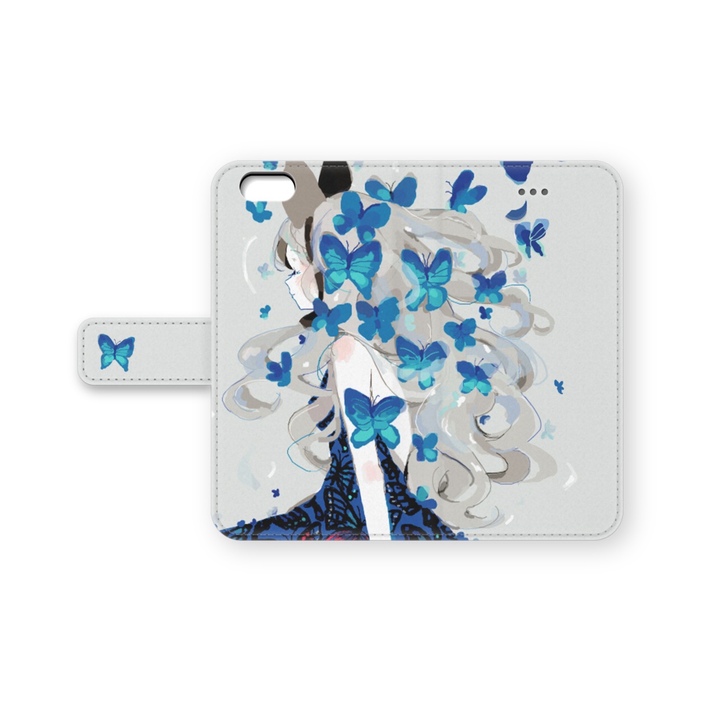 少女(青い蝶)手帳型iPhoneケース