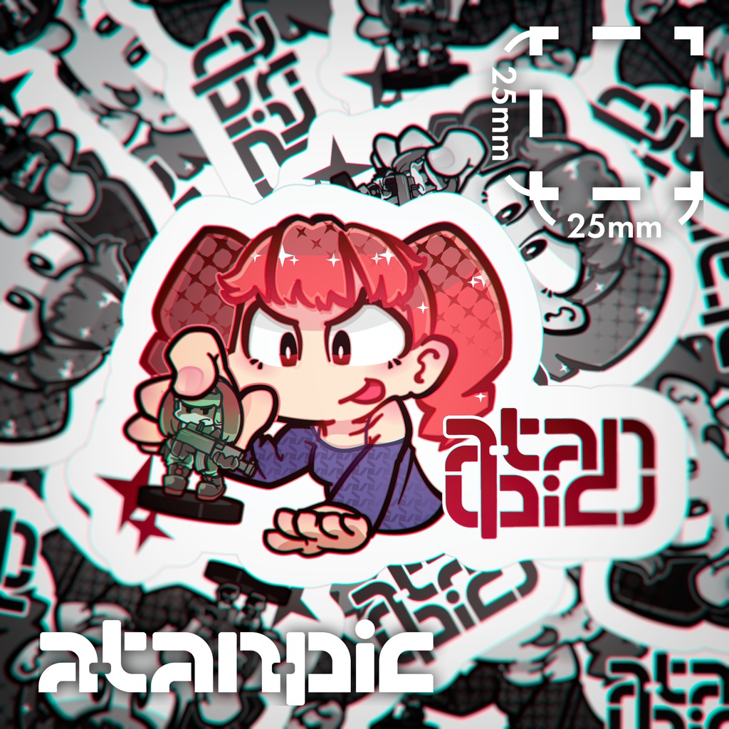 ステッカー:ミニチュアゲームで遊ぶ子ちゃん(赤)